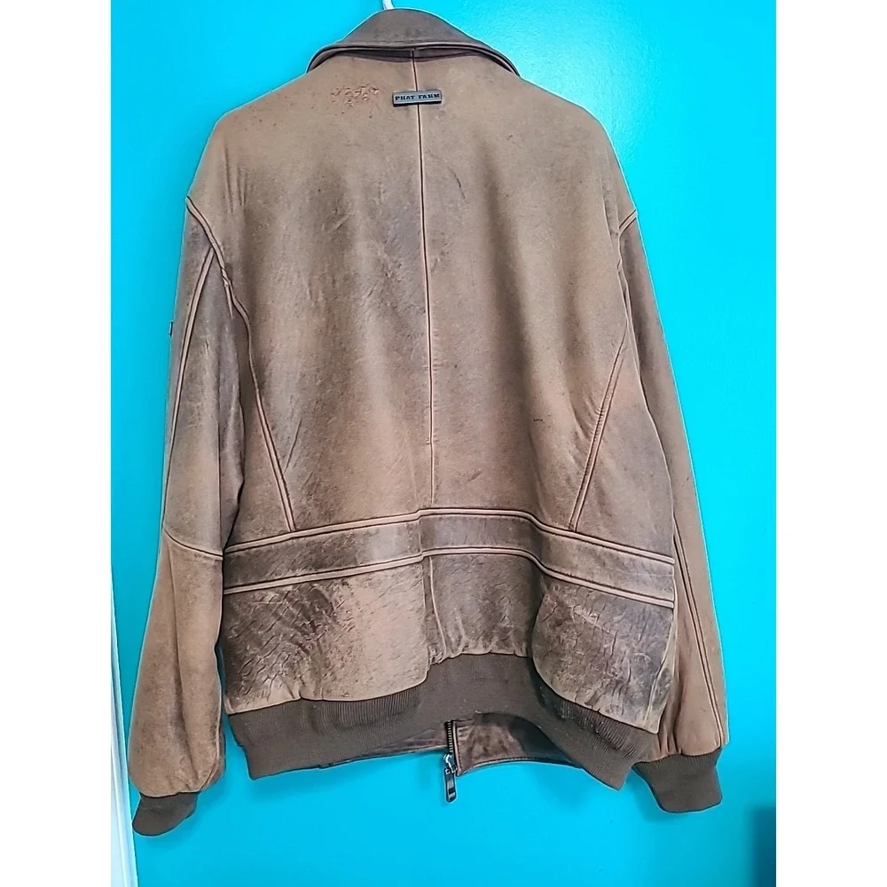 Vintage 90s Y2K Phat Farm mens XL Soft Butter Leather Bomber Jacket  Brown